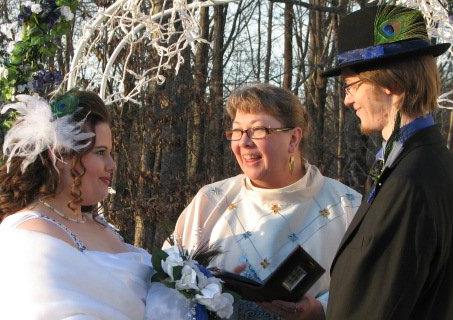 Sr. Barbara officianting an outdoor wedding.